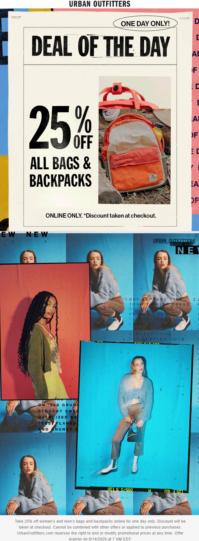 Urban Outfitters stores Coupon  25% off bags & backpacks today at Urban Outfitters #urbanoutfitters 