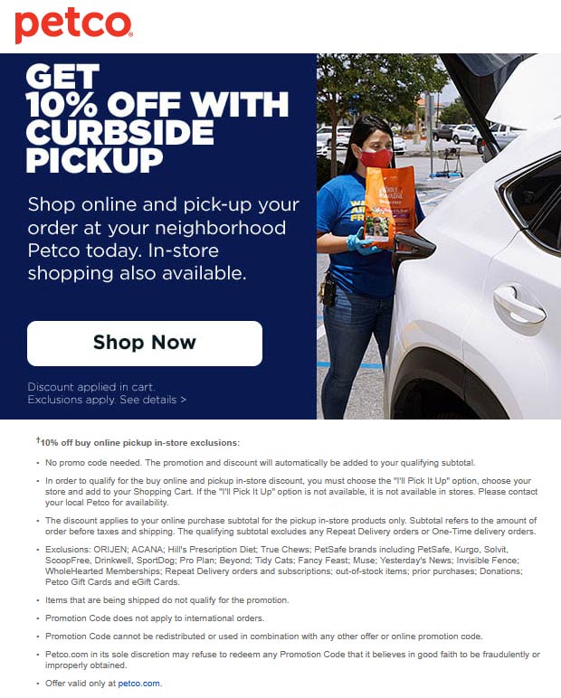 Petco stores Coupon  10% off pet supplies with curbside pickup at Petco #petco 