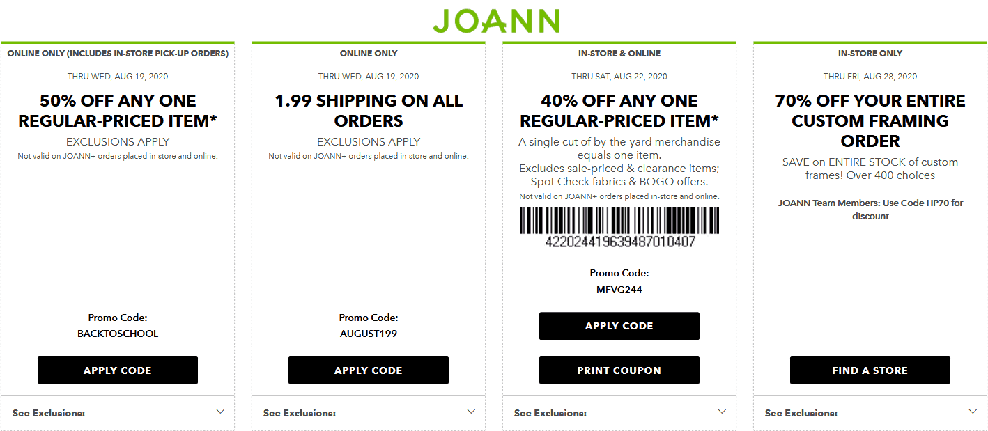 Joann stores Coupon  50% off a single item at Joann, or online via promo code BACKTOSCHOOL #joann 