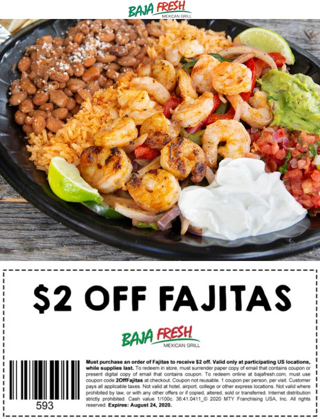 Baja Fresh restaurants Coupon  $2 off fajitas at Baja Fresh restaurants #bajafresh 