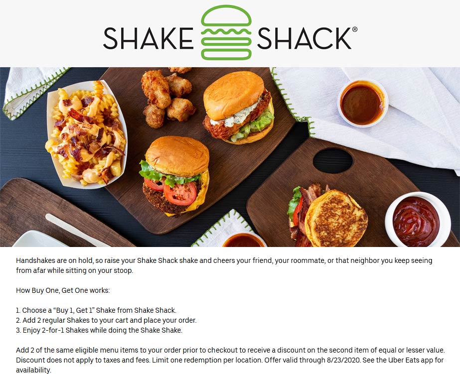 Shake Shack stores Coupon  Second Shake Shack milkshake free via delivery #shakeshack 