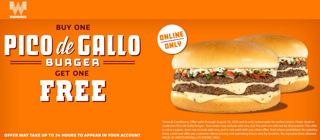 Whataburger stores Coupon  Second pico de gallo cheeseburger free at Whataburger #whataburger 