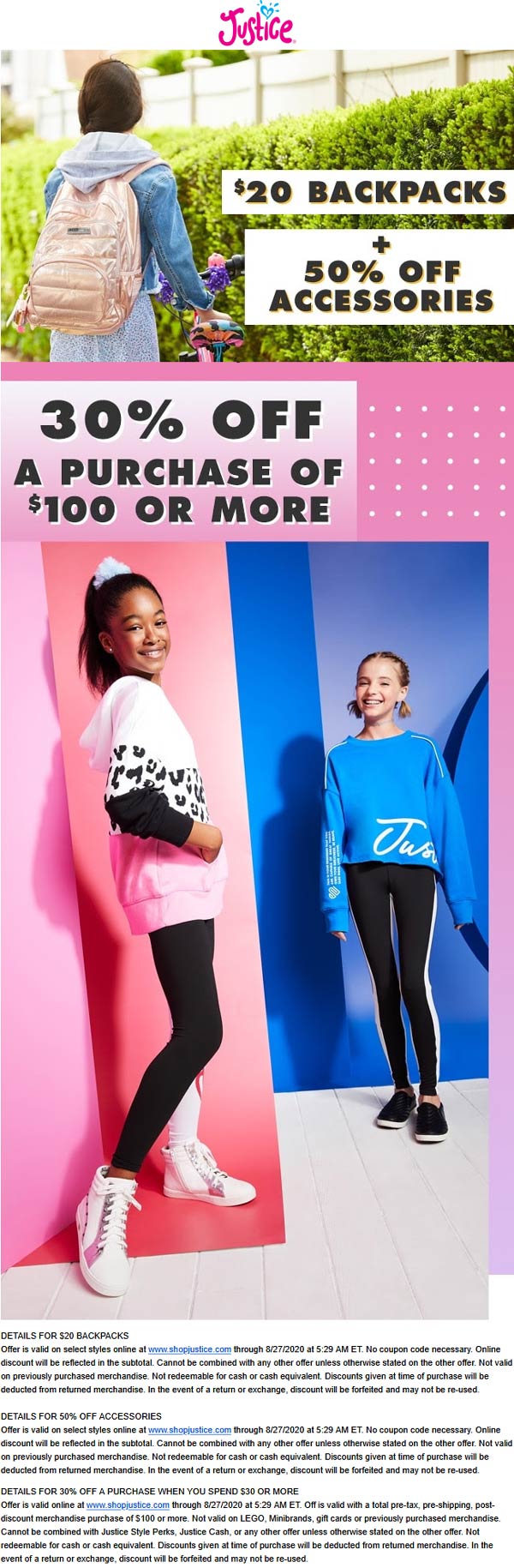 Justice stores Coupon  30% off $100 & more at Justice #justice 
