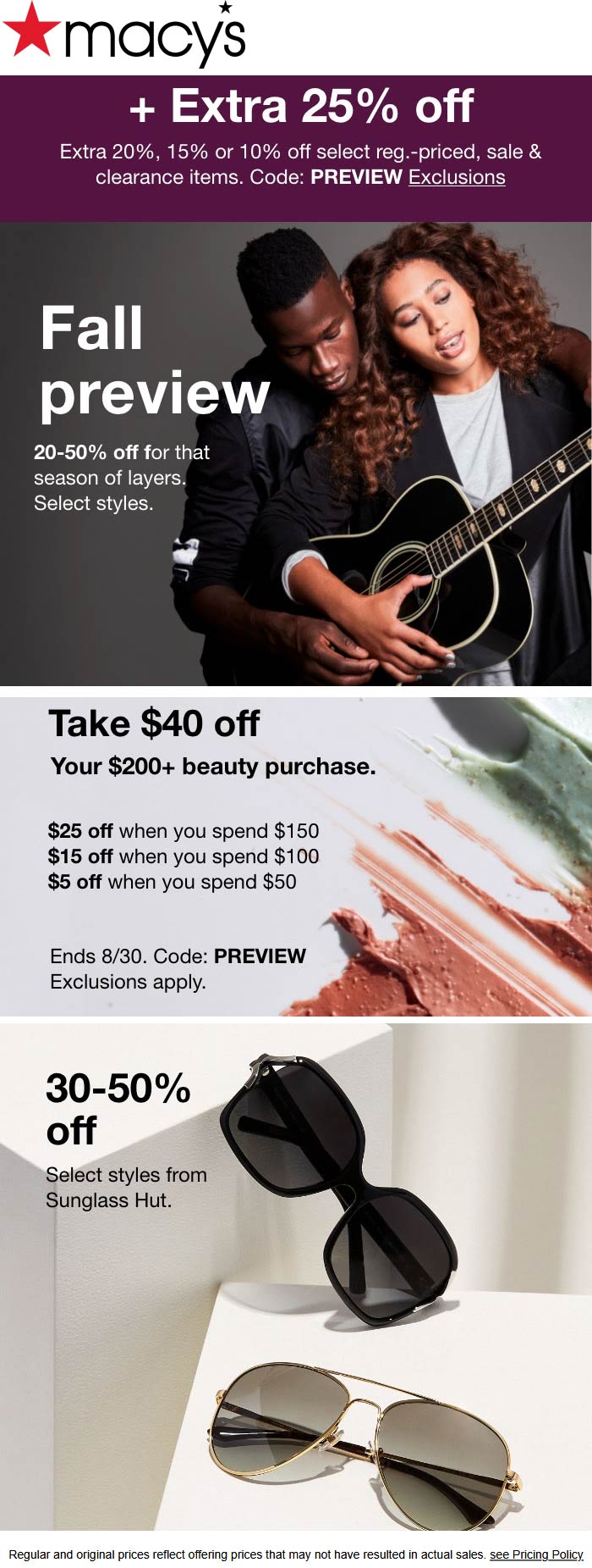 Macys stores Coupon  Extra 25% off at Macys, or online via promo code PREVIEW #macys 
