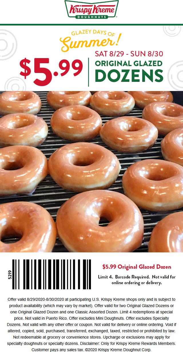Krispy Kreme restaurants Coupon  $6 glazed donut dozens at Krispy Kreme doughnuts #krispykreme 