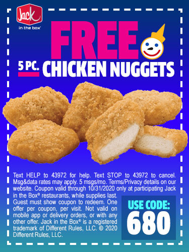 Jack in the Box restaurants Coupon  Free 5pc chicken nuggets at Jack in the Box #jackinthebox 