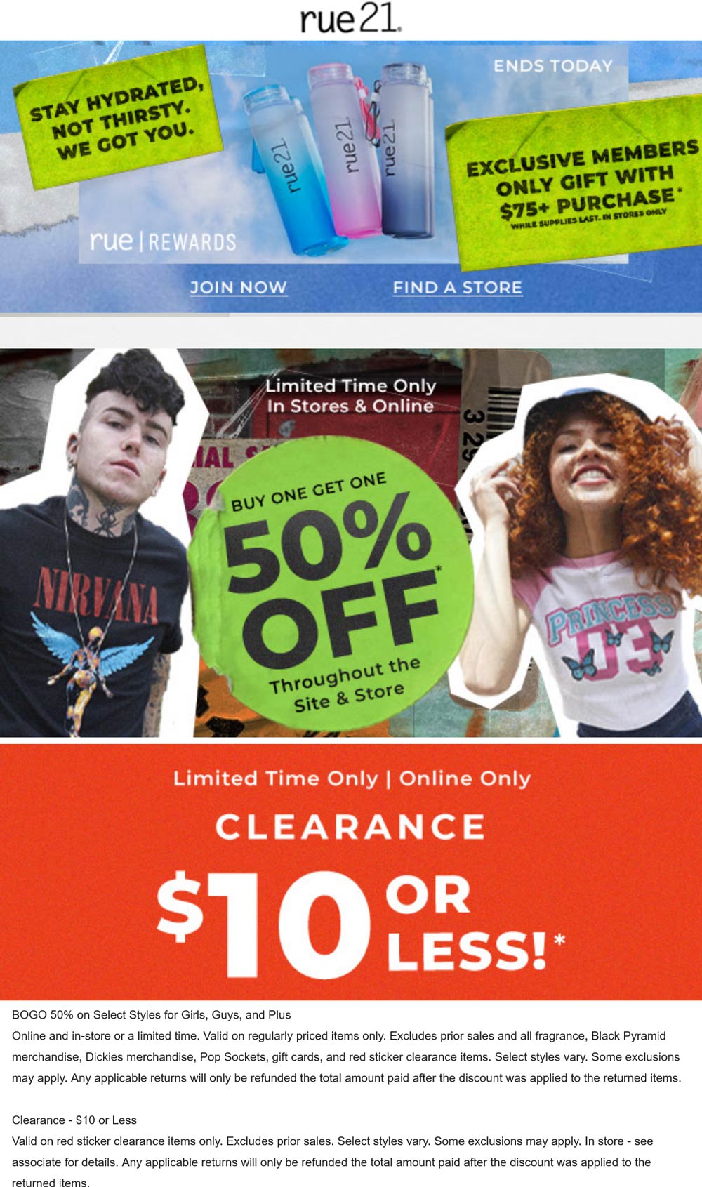 rue21 stores Coupon  Second item 50% off + free water bottle today at rue21, ditto online #rue21 