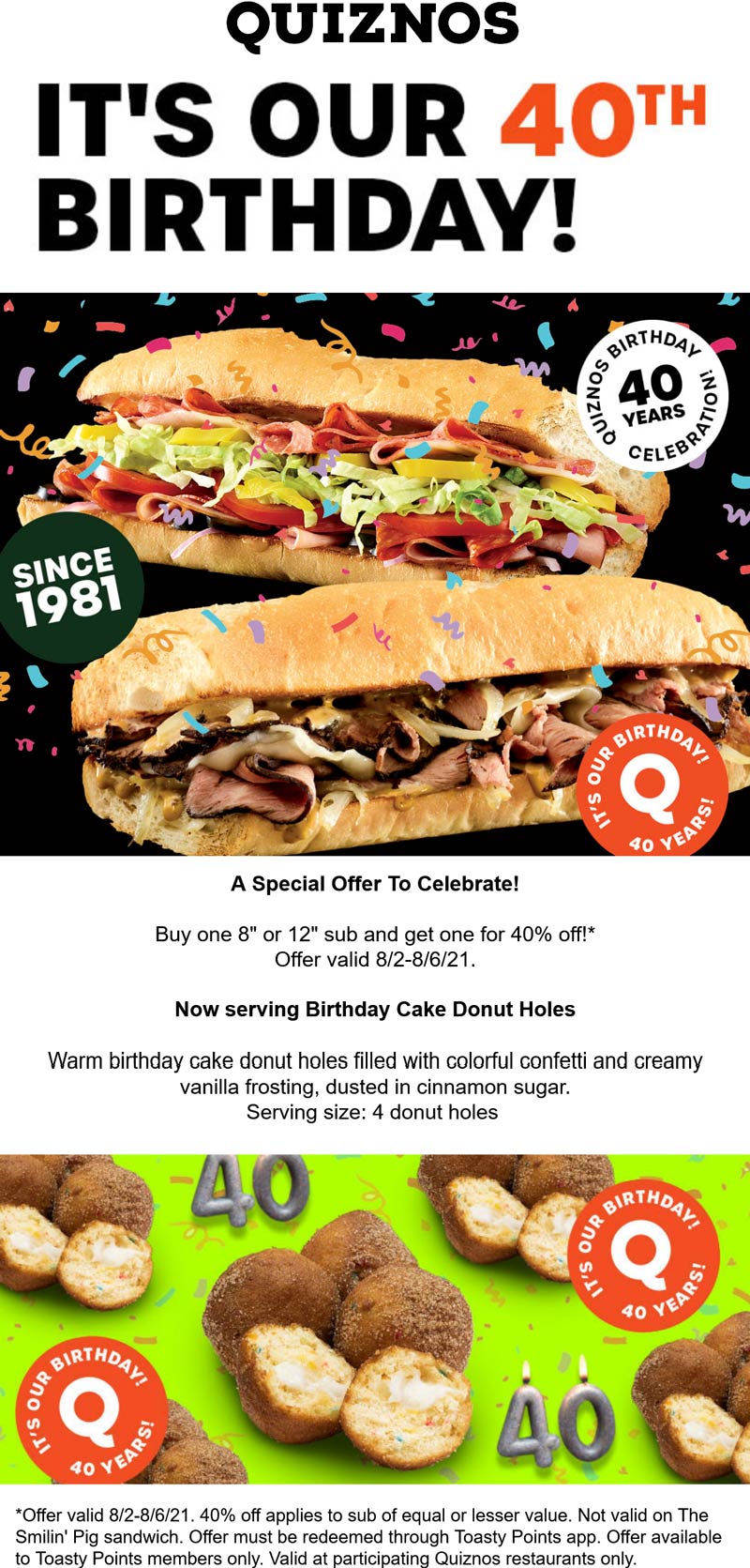 Quiznos restaurants Coupon  Second sub sandwich 40% off at Quiznos #quiznos 