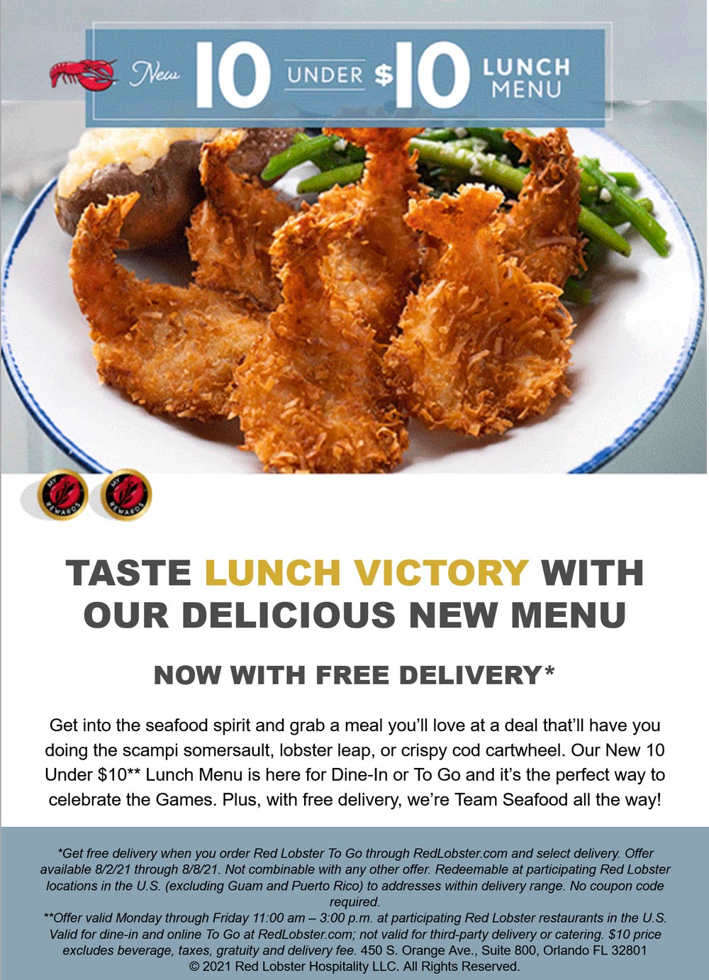 Red Lobster restaurants Coupon  10 lunch meals under $10 + free delivery at Red Lobster #redlobster 