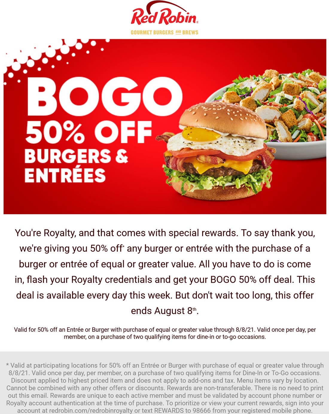 Red Robin restaurants Coupon  Second entree & burger 50% off for members at Red Robin #redrobin 