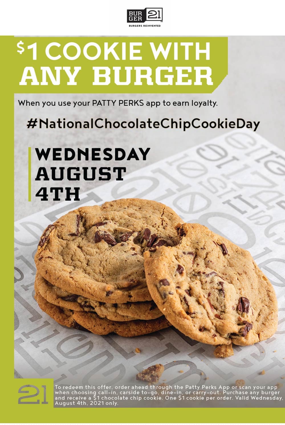 Burger 21 restaurants Coupon  $1 cookie with your burger today at Burger 21 restaurants #burger21 
