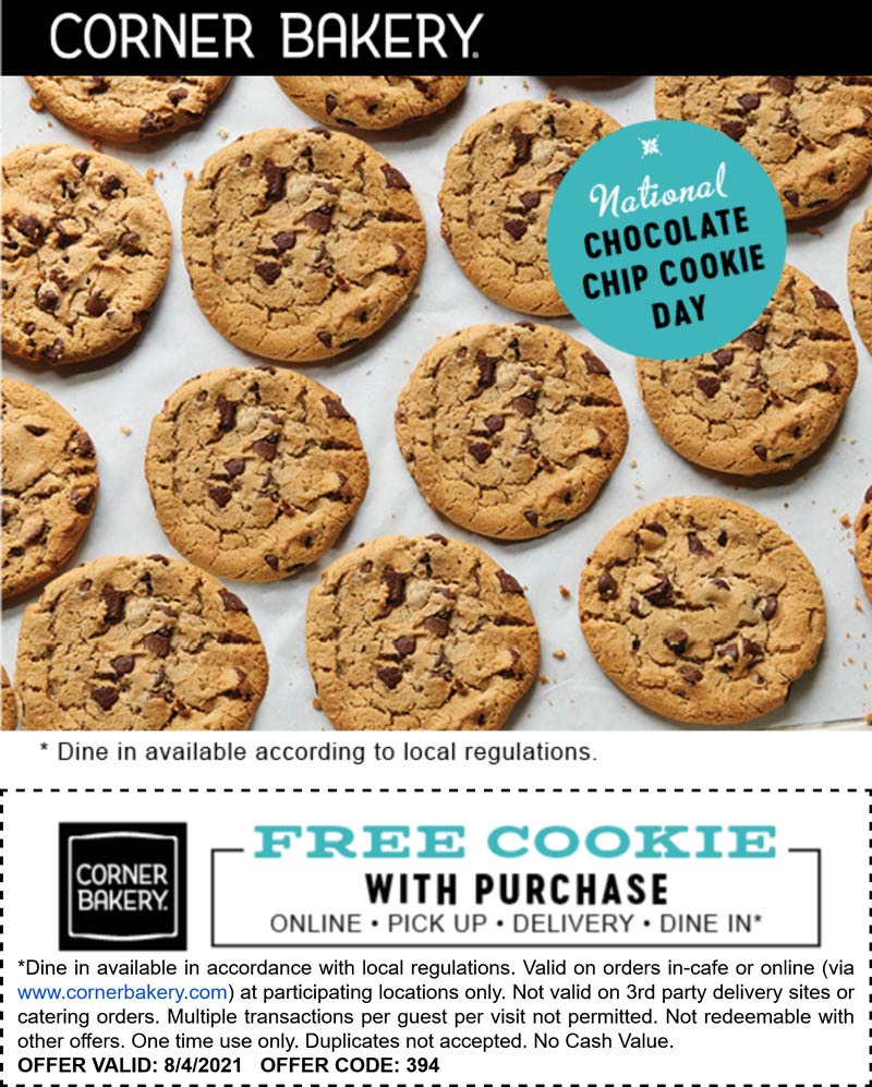 Corner Bakery restaurants Coupon  Free cookie with your order today at Corner Bakery Cafe #cornerbakery 