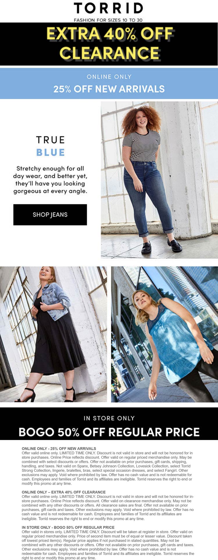 Torrid stores Coupon  Second item 50% off at Torrid, or 25% new arrivals & 40% off clearance online #torrid 