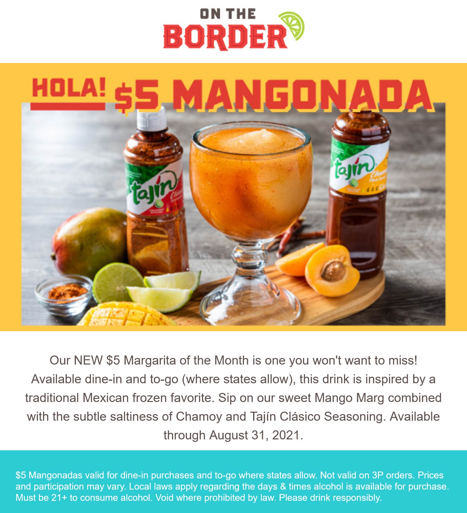 On The Border restaurants Coupon  $5 mangonadas all month at On The Border restaurants #ontheborder 