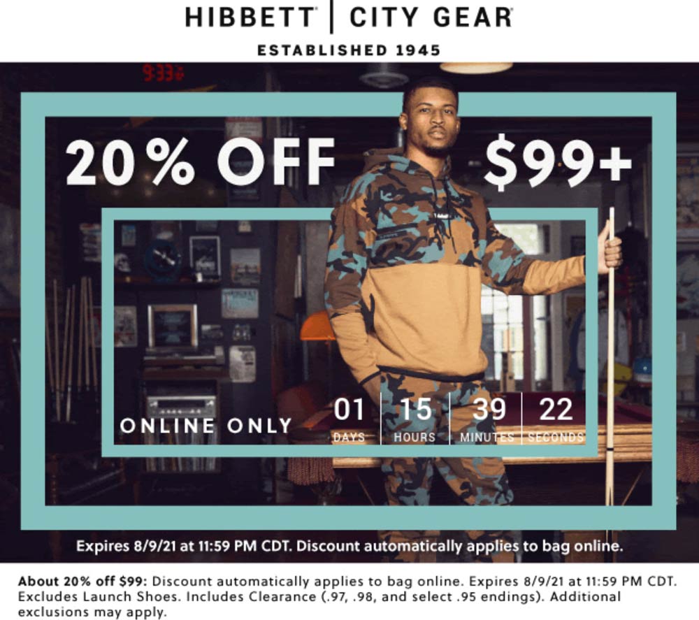 Hibbett stores Coupon  20% off $99 online at Hibbett sports #hibbett 