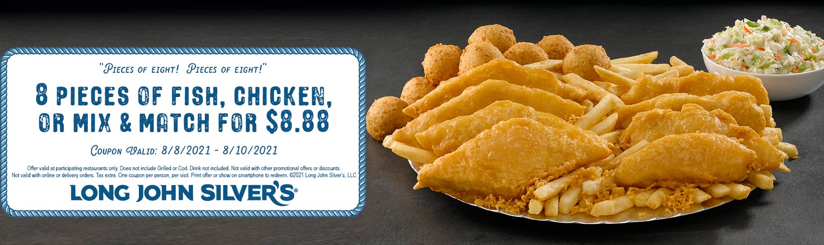 Long John Silvers restaurants Coupon  8pc chicken or fish for $8.88 at Long John Silvers #longjohnsilvers 