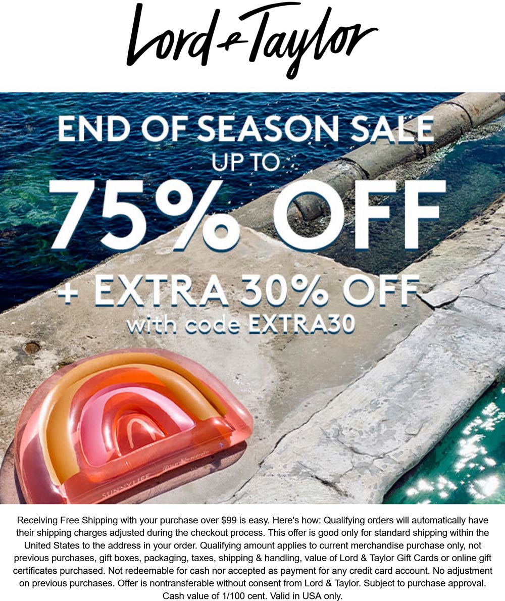 Lord & Taylor stores Coupon  Extra 30% off at Lord & Taylor via promo code EXTRA30 #lordtaylor 