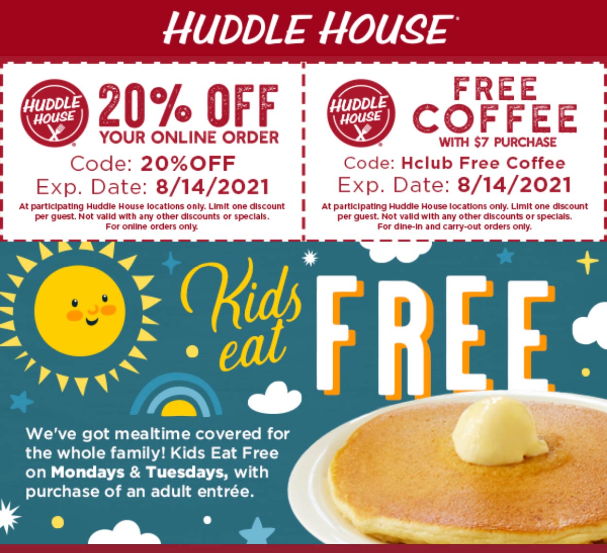Huddle House restaurants Coupon  Free coffee & 20% off at Huddle House restaurants #huddlehouse 