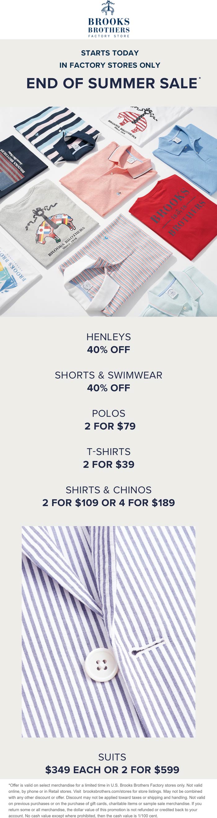 Brooks Brothers Factory Store stores Coupon  40% off henleys & more at Brooks Brothers Factory Store, also online #brooksbrothersfactorystore 