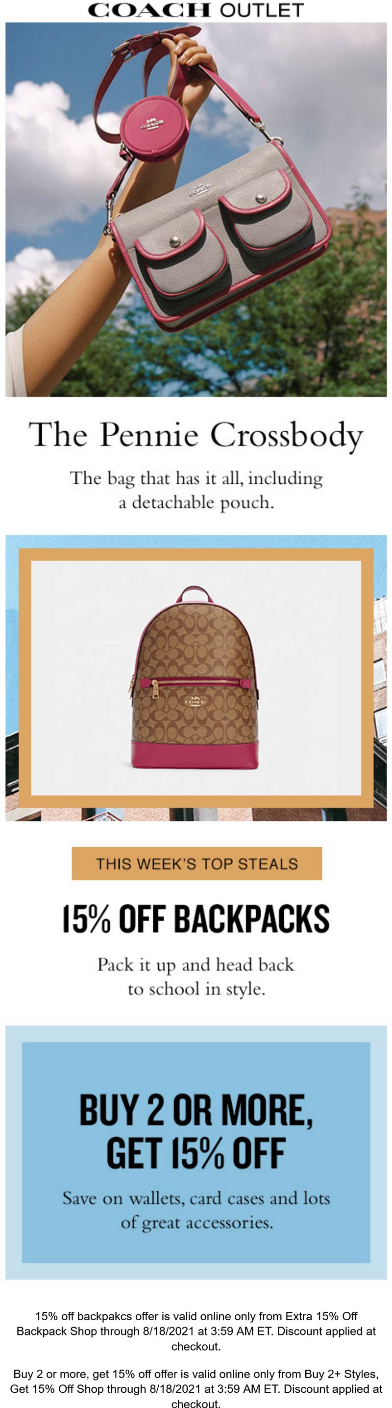 Coach Outlet stores Coupon  15% off backpacks & more online at Coach Outlet #coachoutlet 