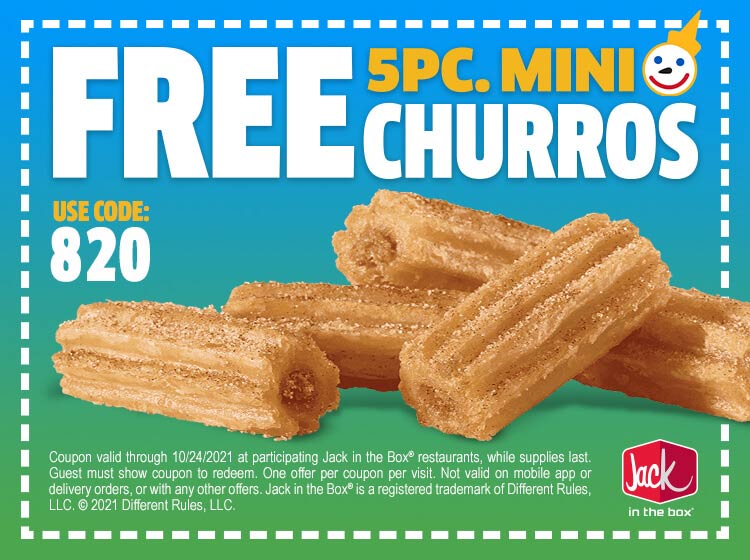 Free 5pc churros at Jack in the Box restaurants jackinthebox The