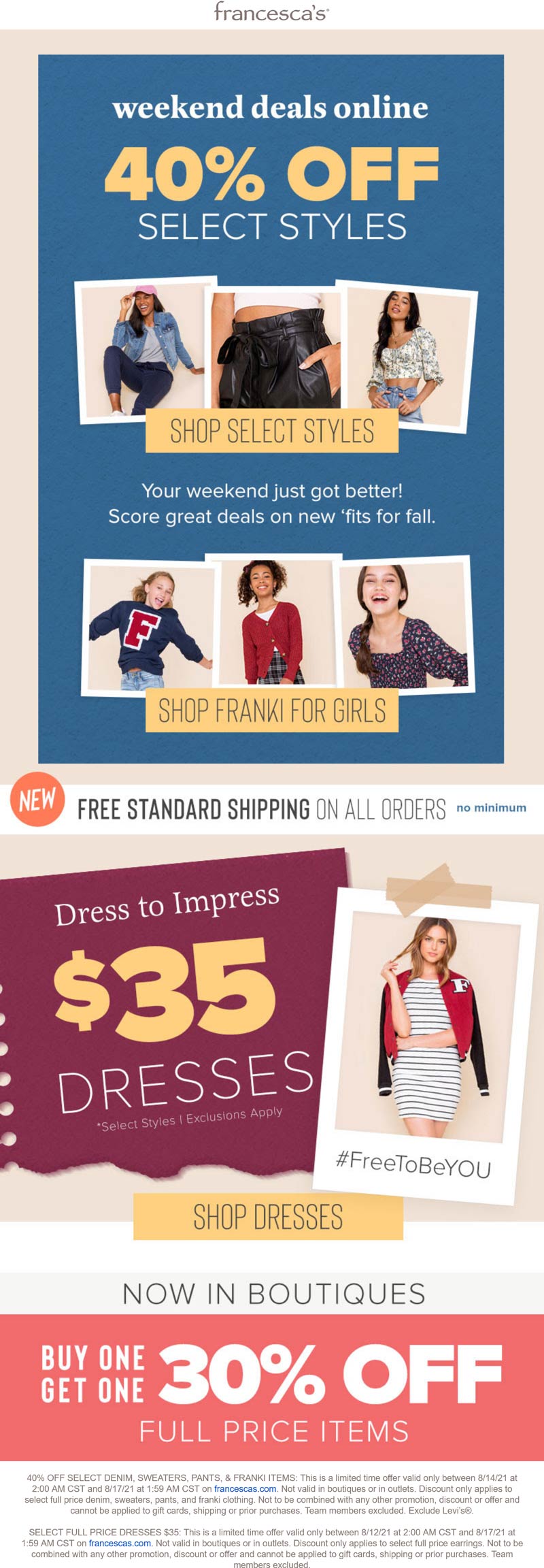 Francescas stores Coupon  Second item 30% off & more at Francescas, or 40% off various online #francescas 