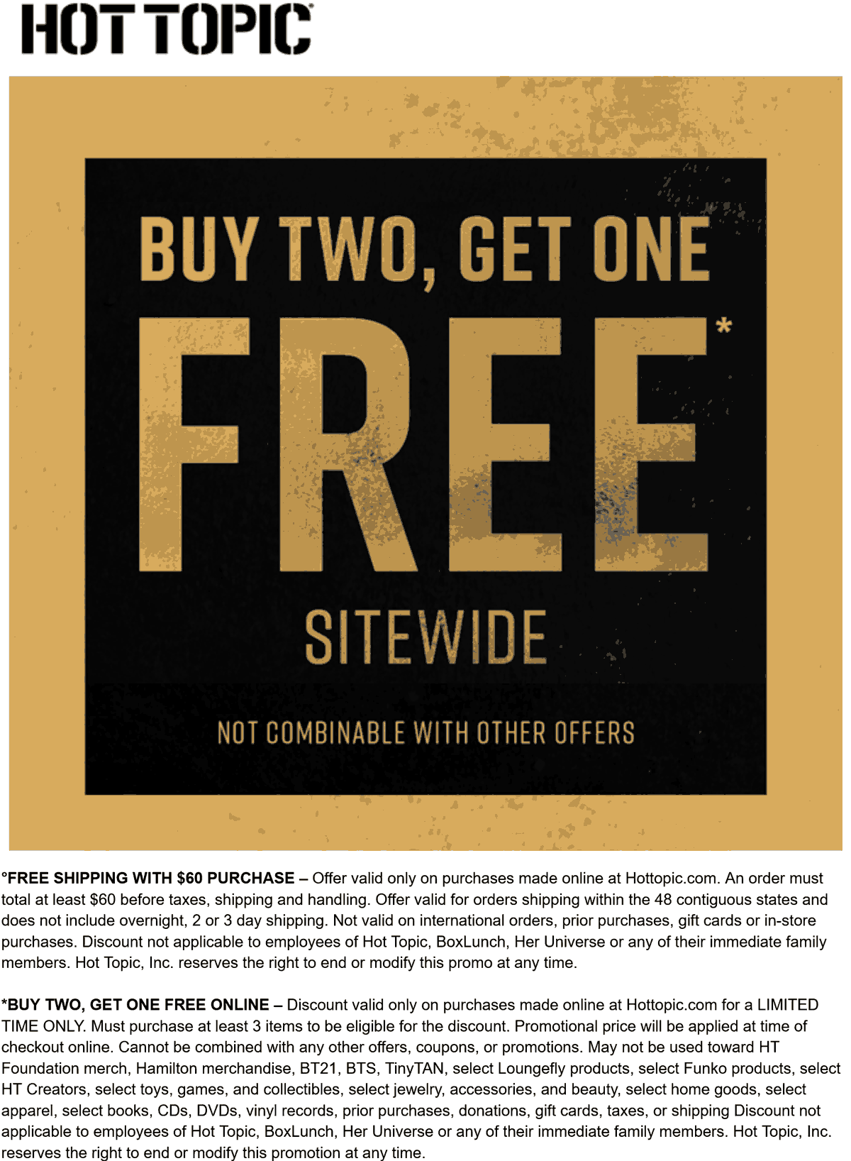 Hot Topic stores Coupon  3rd item free online today at Hot Topic #hottopic 