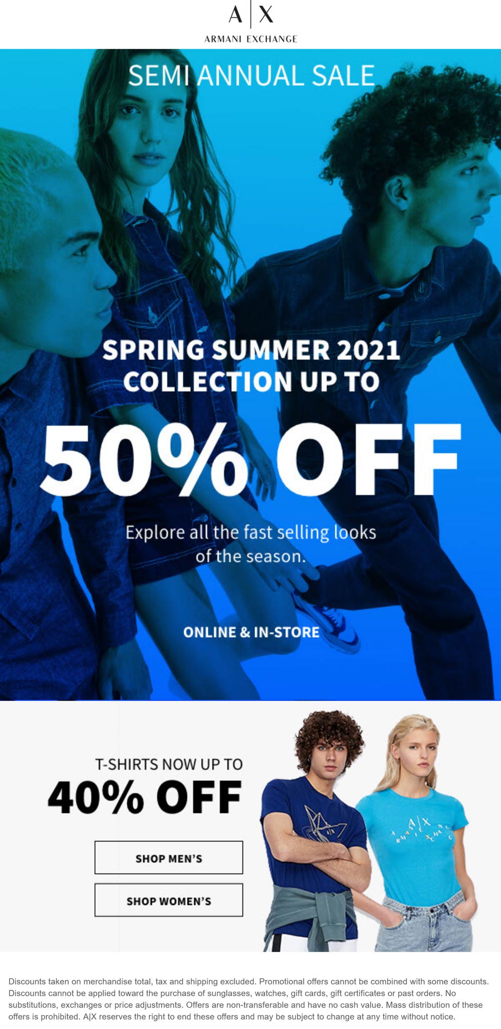 Armani Exchange stores Coupon  40-50% off summer collection at Armani Exchange, ditto online #armaniexchange 