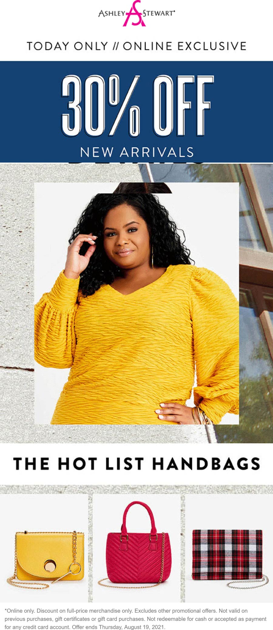 Ashley Stewart stores Coupon  30% off new arrivals online today at Ashley Stewart #ashleystewart 