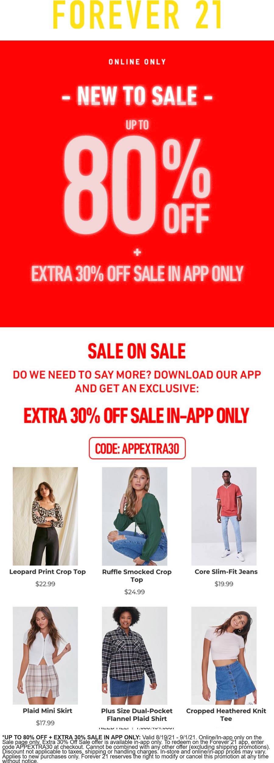 Forever 21 stores Coupon  Extra 30% off sale items at Forever 21 via promo code APPEXTRA30 #forever21 