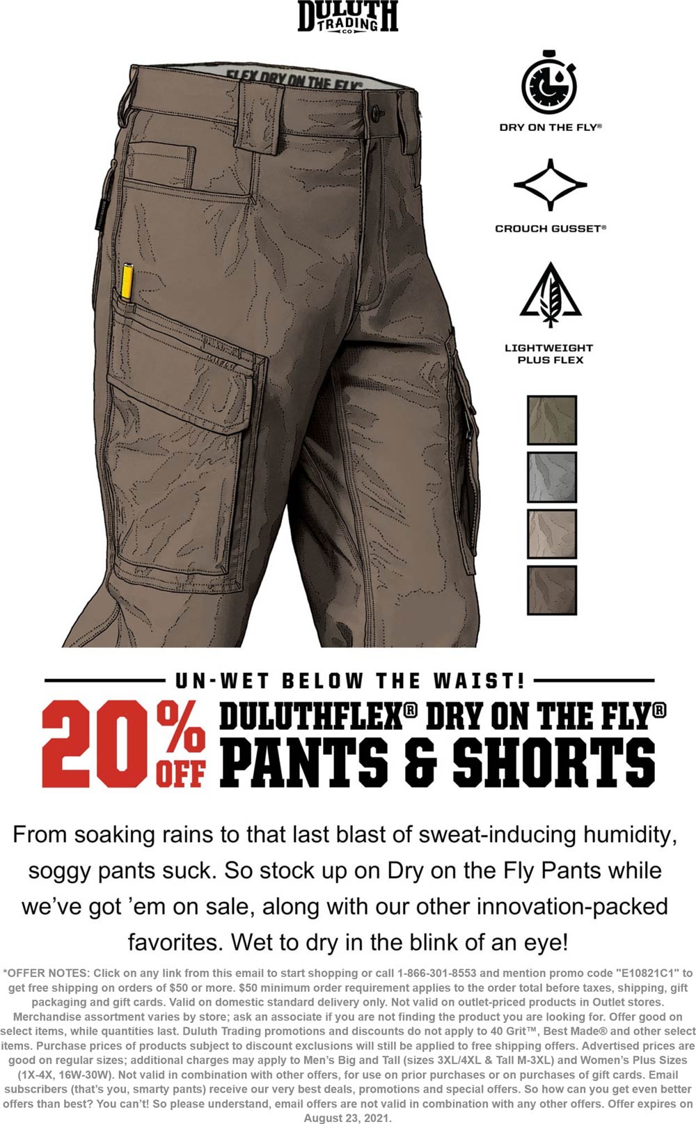 Duluth Trading Co stores Coupon  20% off dry on the fly pants & shorts at Duluth Trading Co #duluthtradingco 