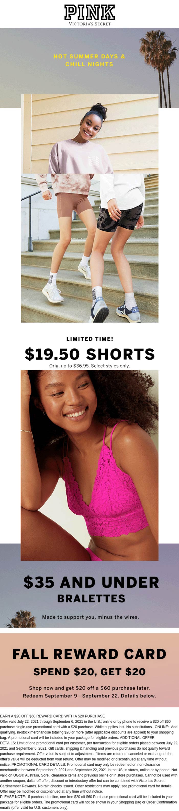 PINK stores Coupon  $20 off $60 reward card with $20 spent at PINK #pink 