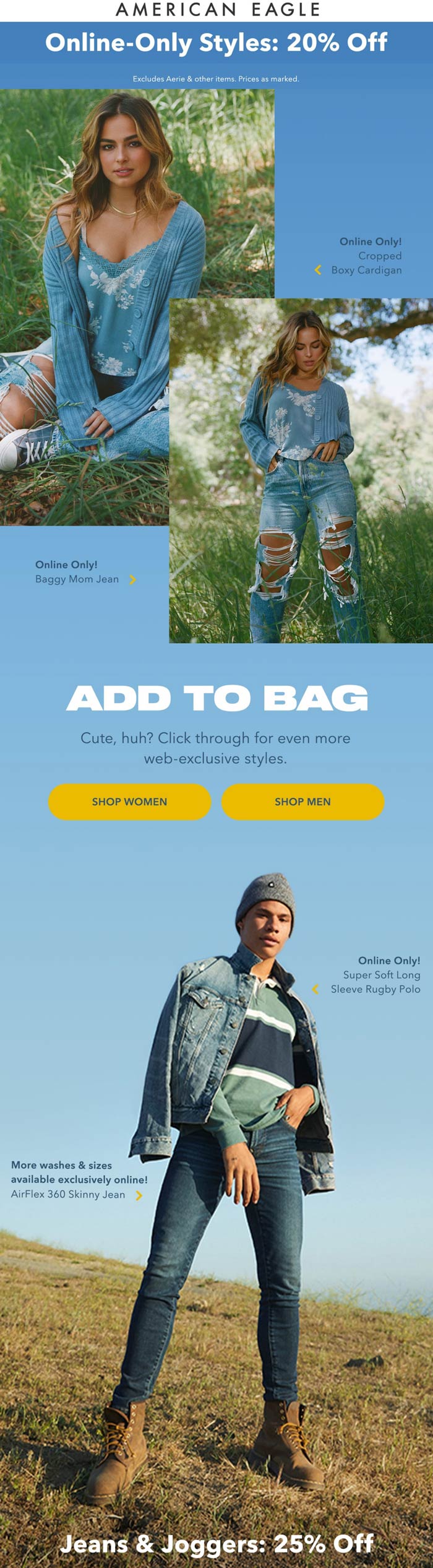 American Eagle stores Coupon  20% off online styles today at American Eagle #americaneagle 
