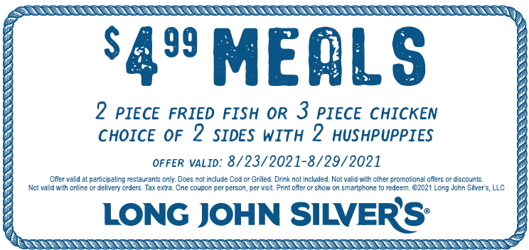 Long John Silvers restaurants Coupon  $5 meals at Long John Silvers #longjohnsilvers 