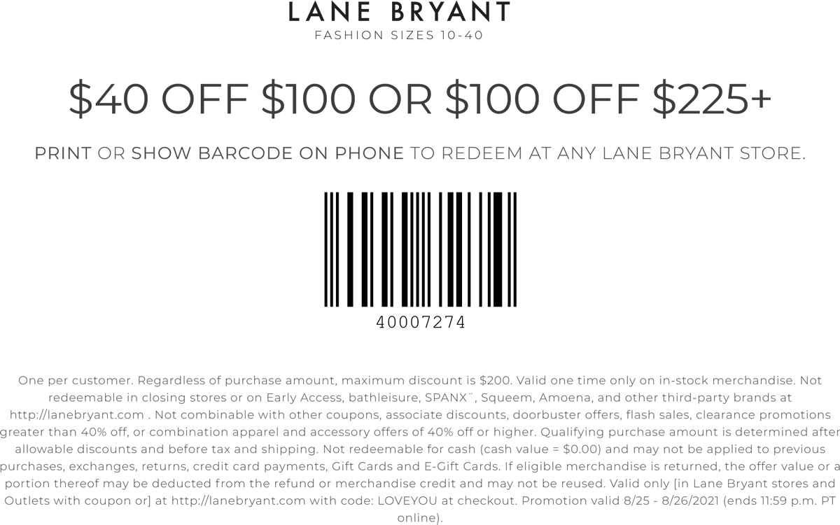 Lane Bryant stores Coupon  $40-$100 off $100+ at Lane Bryant #lanebryant 
