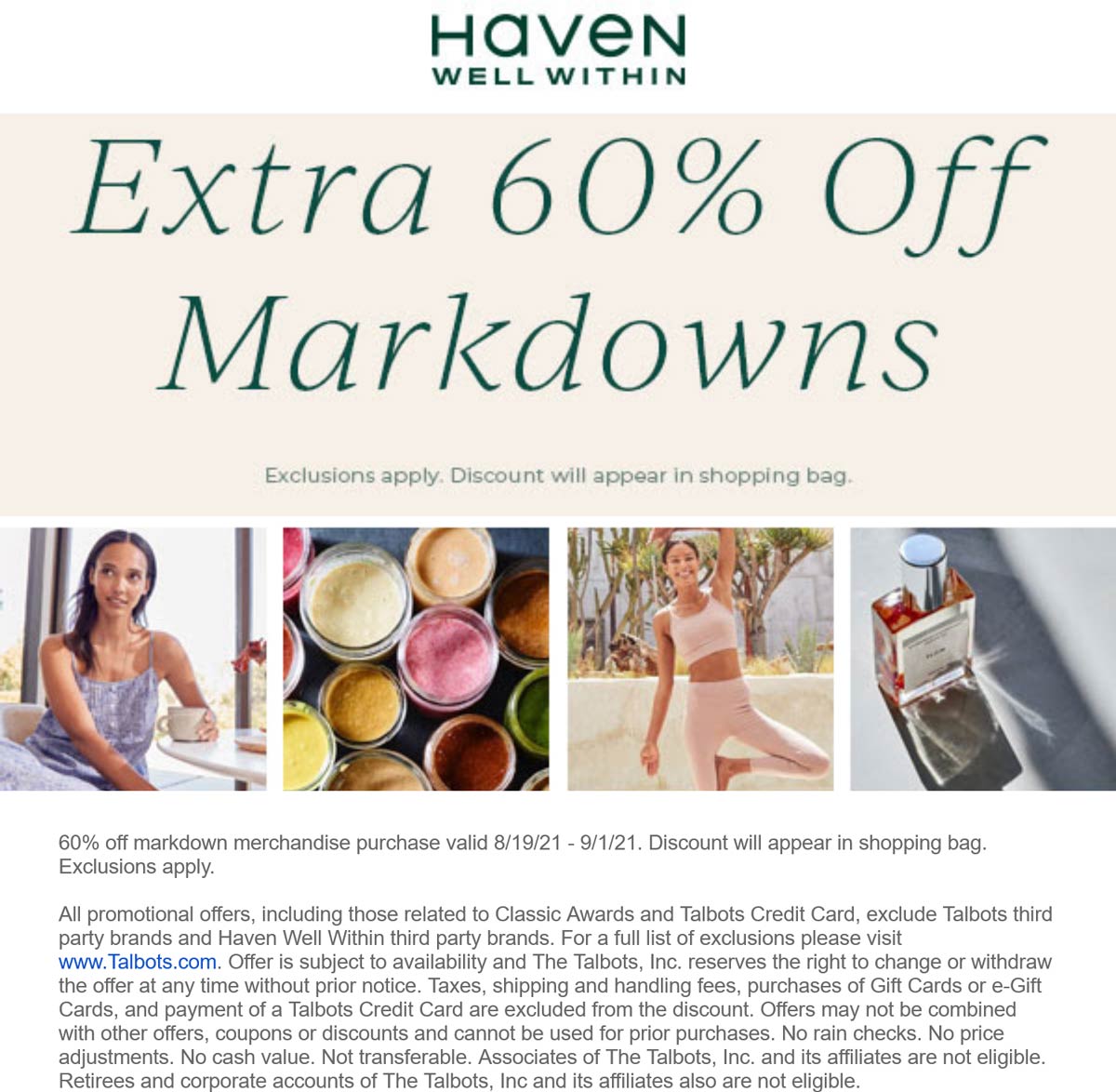 Haven Well Within stores Coupon  Extra 60% off markdowns at Talbots Haven Well Within #havenwellwithin 