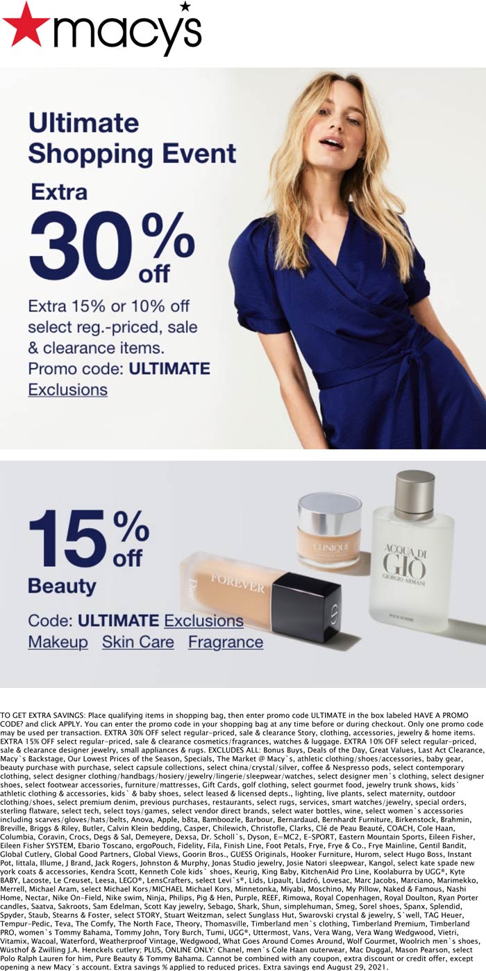 Macys stores Coupon  Extra 30% off at Macys, or online via promo code ULTIMATE #macys 