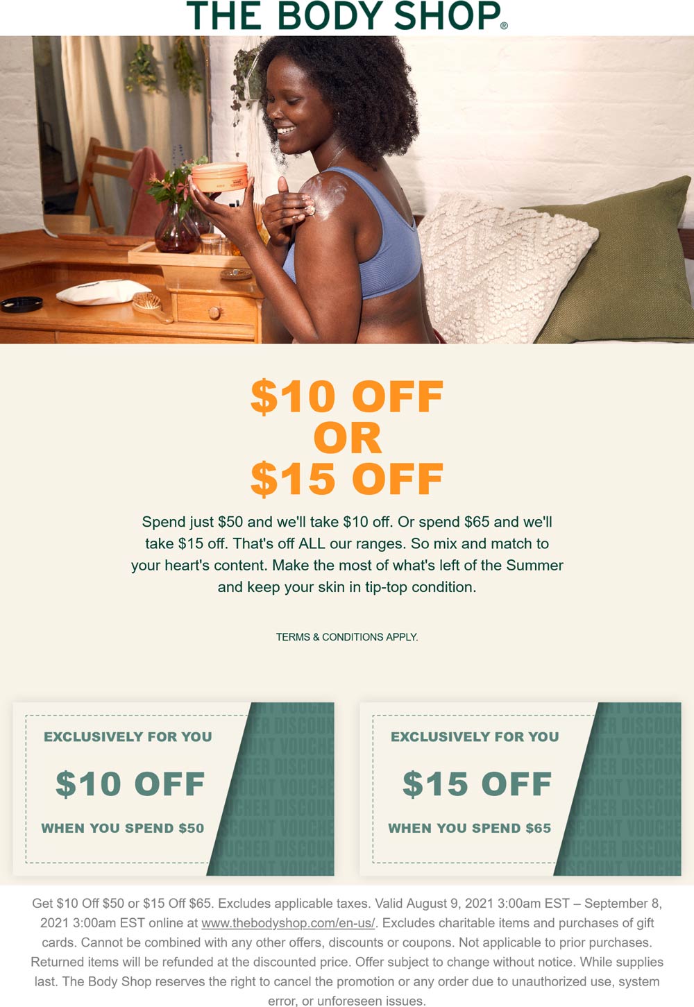 The Body Shop stores Coupon  $10-$15 off $50+ online at The Body Shop #thebodyshop 