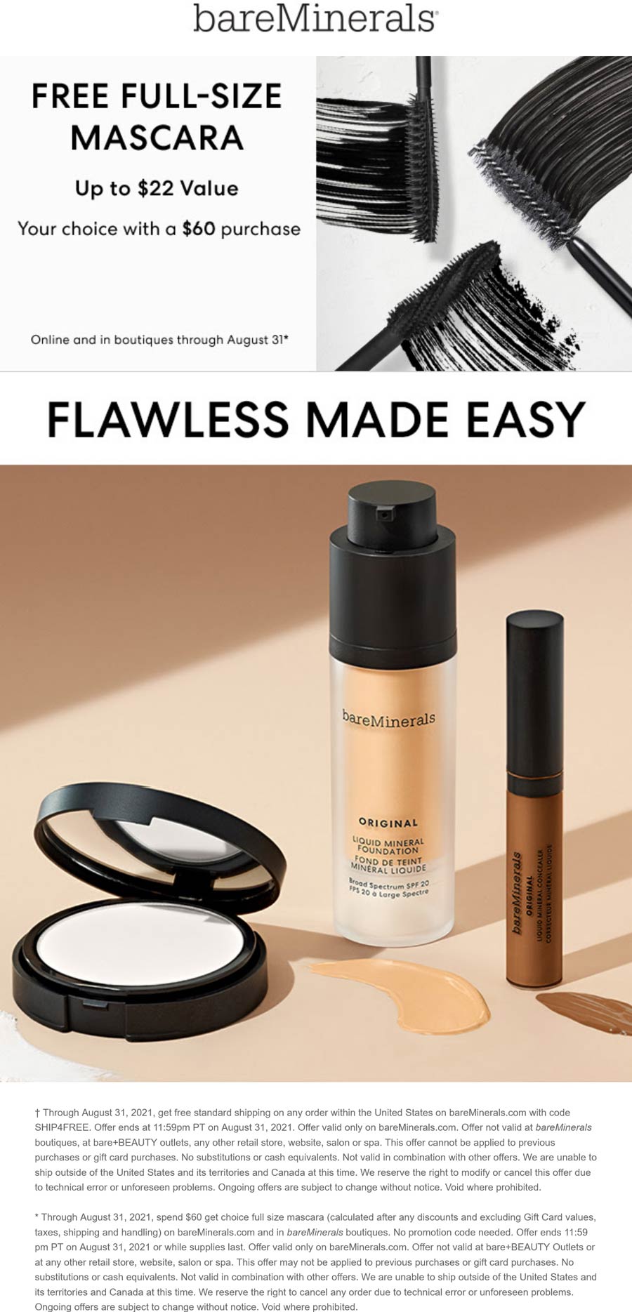 bareMinerals stores Coupon  Free $22 mascara with $60 spent at bareMinerals, ditto online #bareminerals 