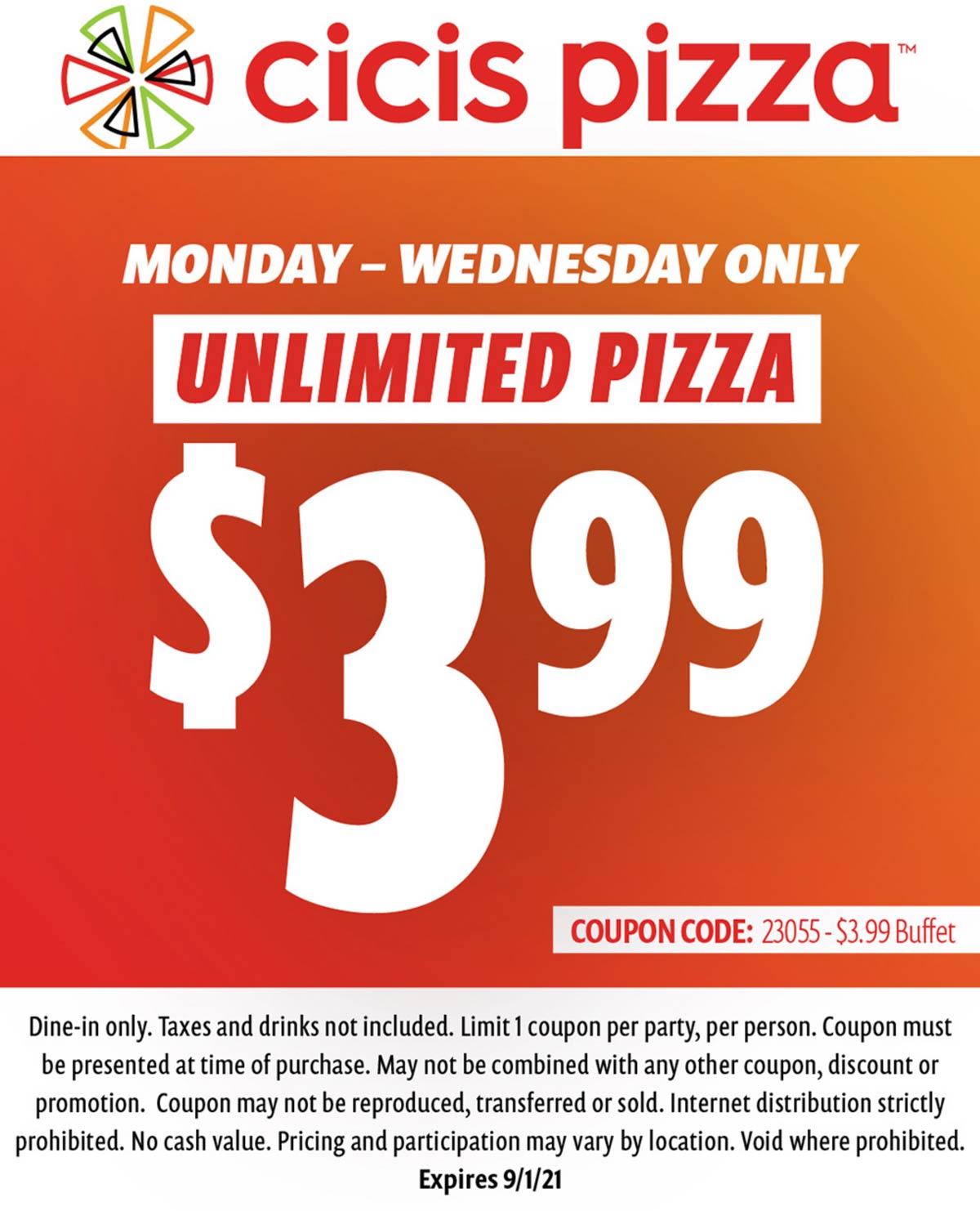 4 unlimited pizza at Cicis Pizza cicispizza The Coupons App®