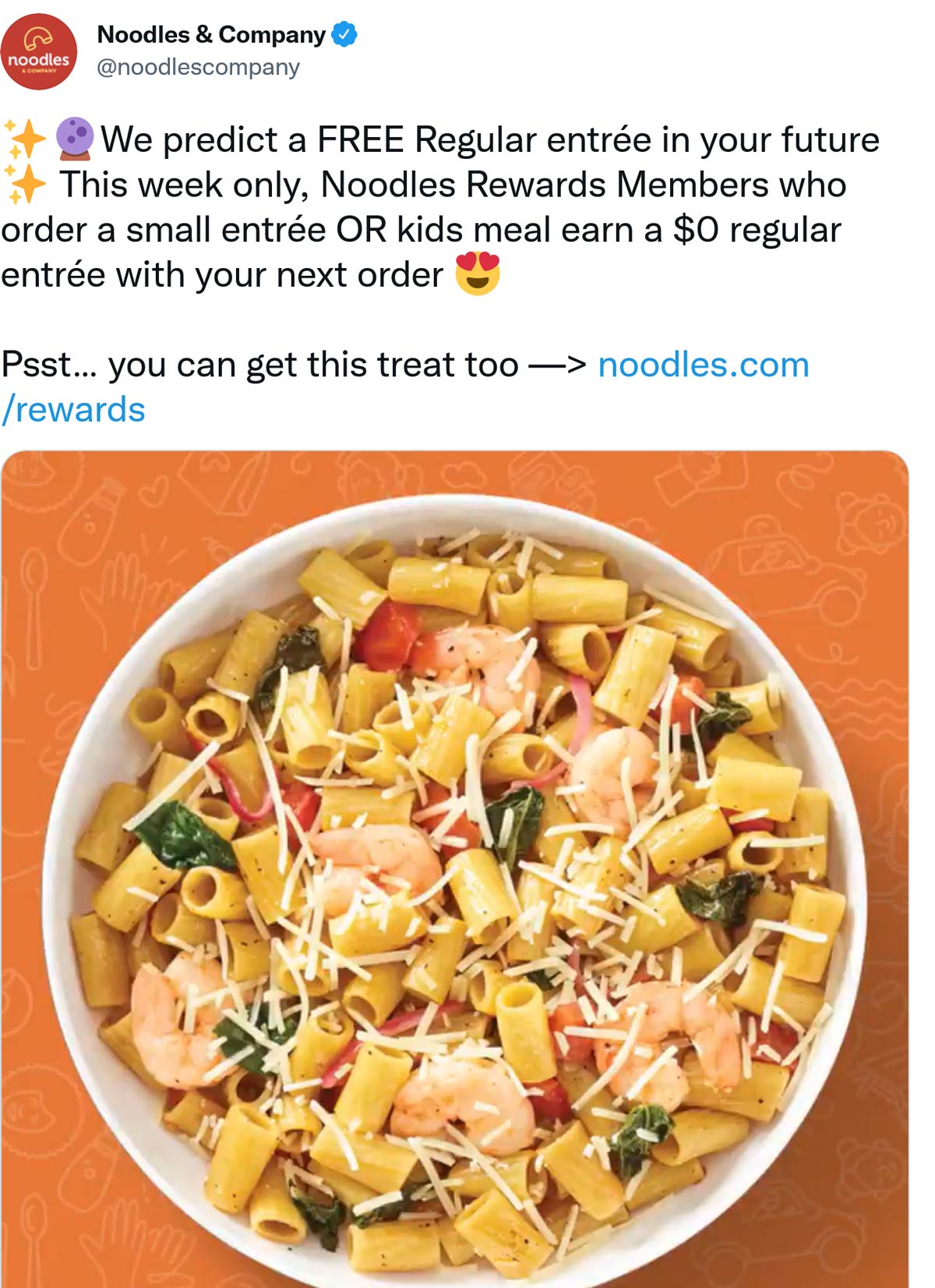 Noodles & Company restaurants Coupon  Second followup entree free at Noodles & Company #noodlescompany 