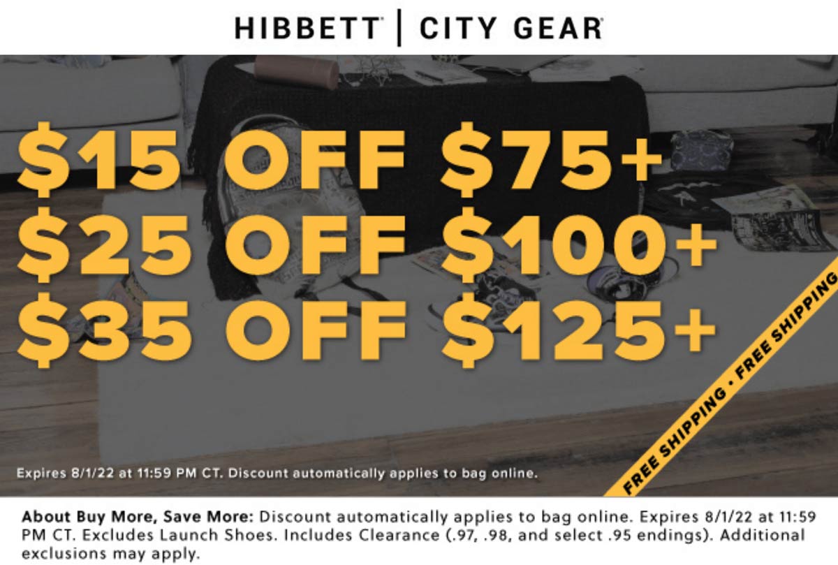 Hibbett stores Coupon  $15-$35 off $75+ with free shipping today online at Hibbett sports #hibbett 
