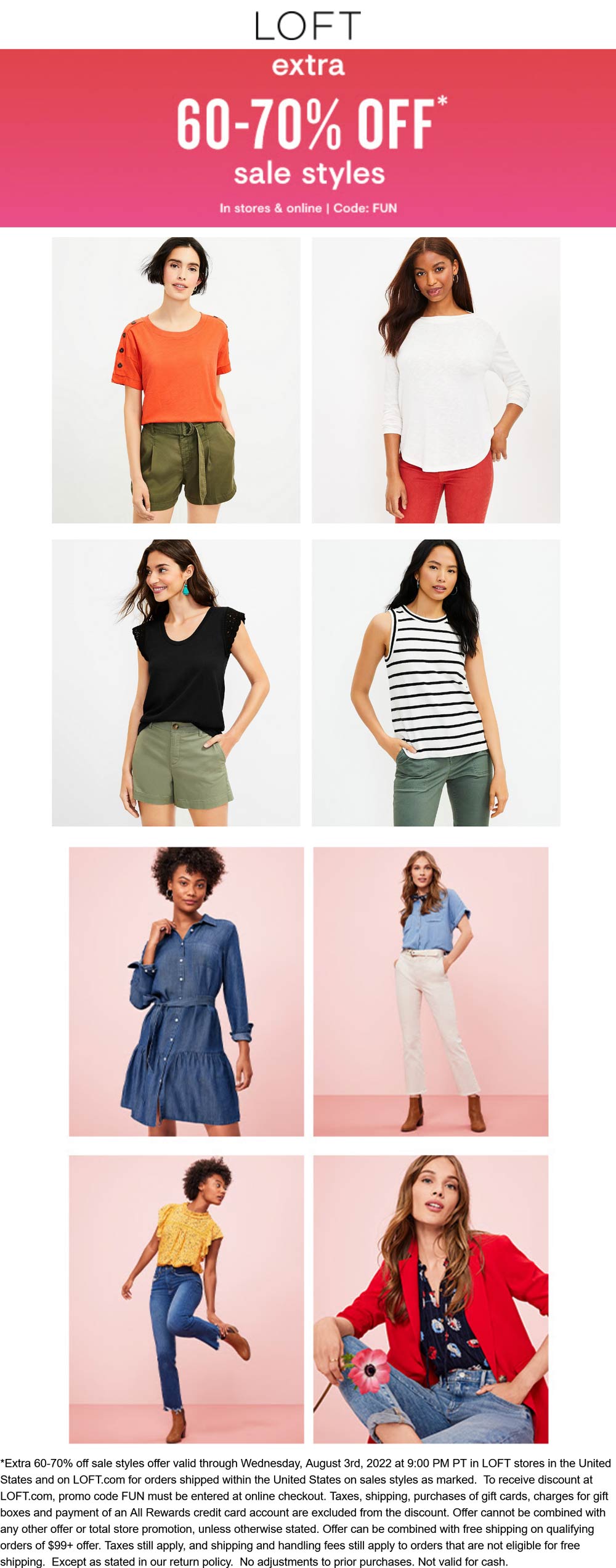 LOFT stores Coupon  Extra 60-70% off sale styles at LOFT, or online via promo code FUN #loft 