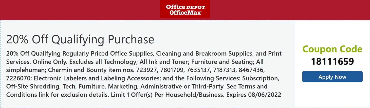 Office Depot stores Coupon  20% off online at Office Depot OfficeMax via promo code 18111659 #officedepot 