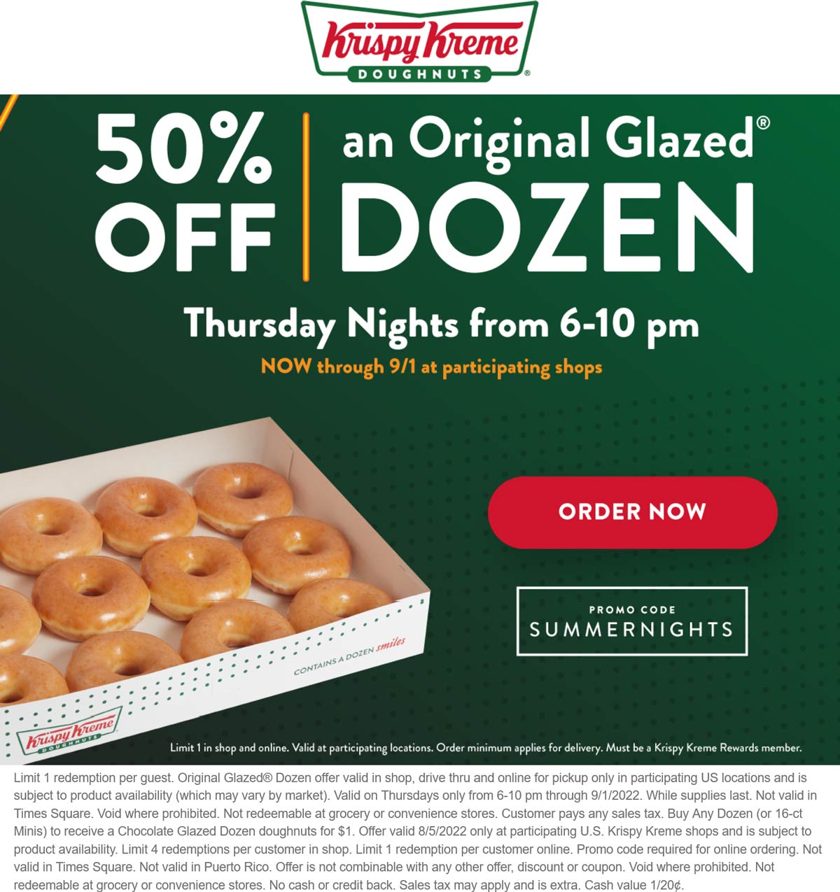 Krispy Kreme restaurants Coupon  50% off dozen doughnuts 6-10p Thursdays at Krispy Kreme #krispykreme 