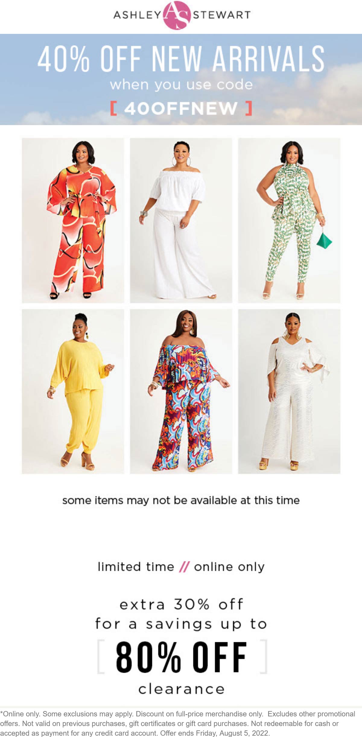 Ashley Stewart stores Coupon  40% off new arrivals at Ashley Stewart via promo code 40OFFNEW #ashleystewart 