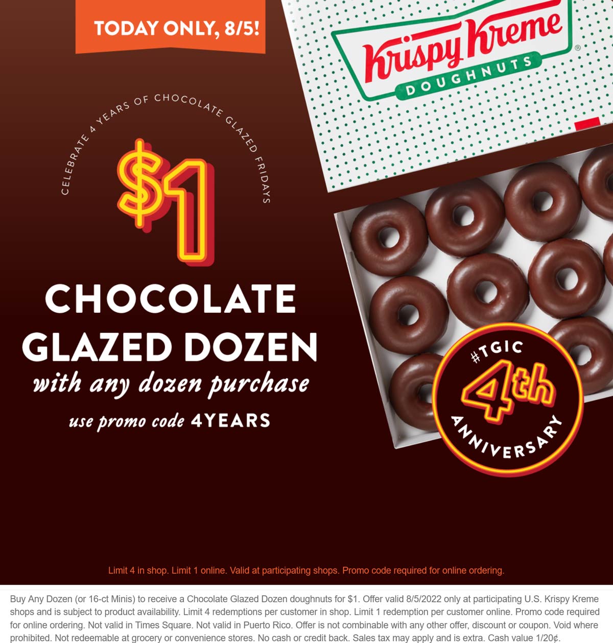 Krispy Kreme stores Coupon  $1 dozen chocolates with any dozen today at Krispy Kreme #krispykreme 