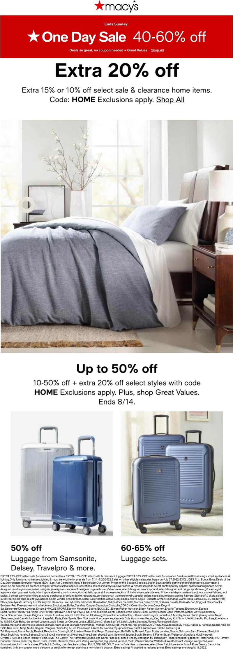 Macys stores Coupon  10-20% off home items at Macys, or online via promo code HOME #macys 