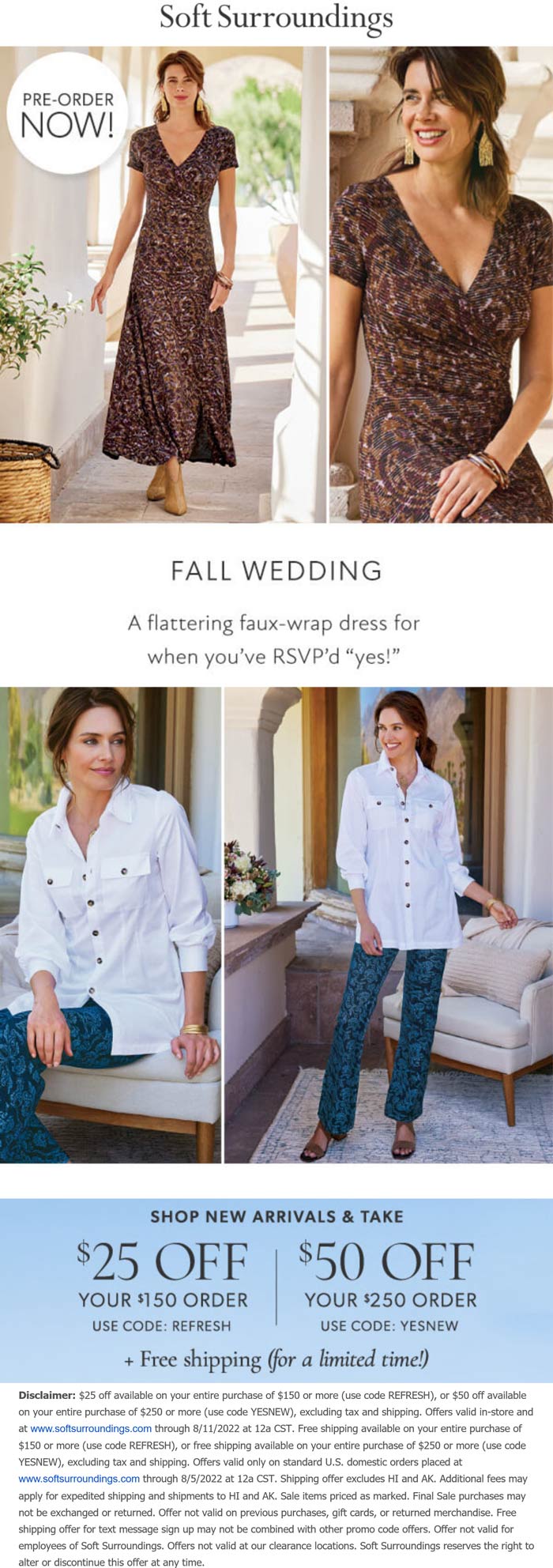 Soft Surroundings stores Coupon  $25-$50 off $150+ at Soft Surroundings, or online via promo code REFRESH #softsurroundings 
