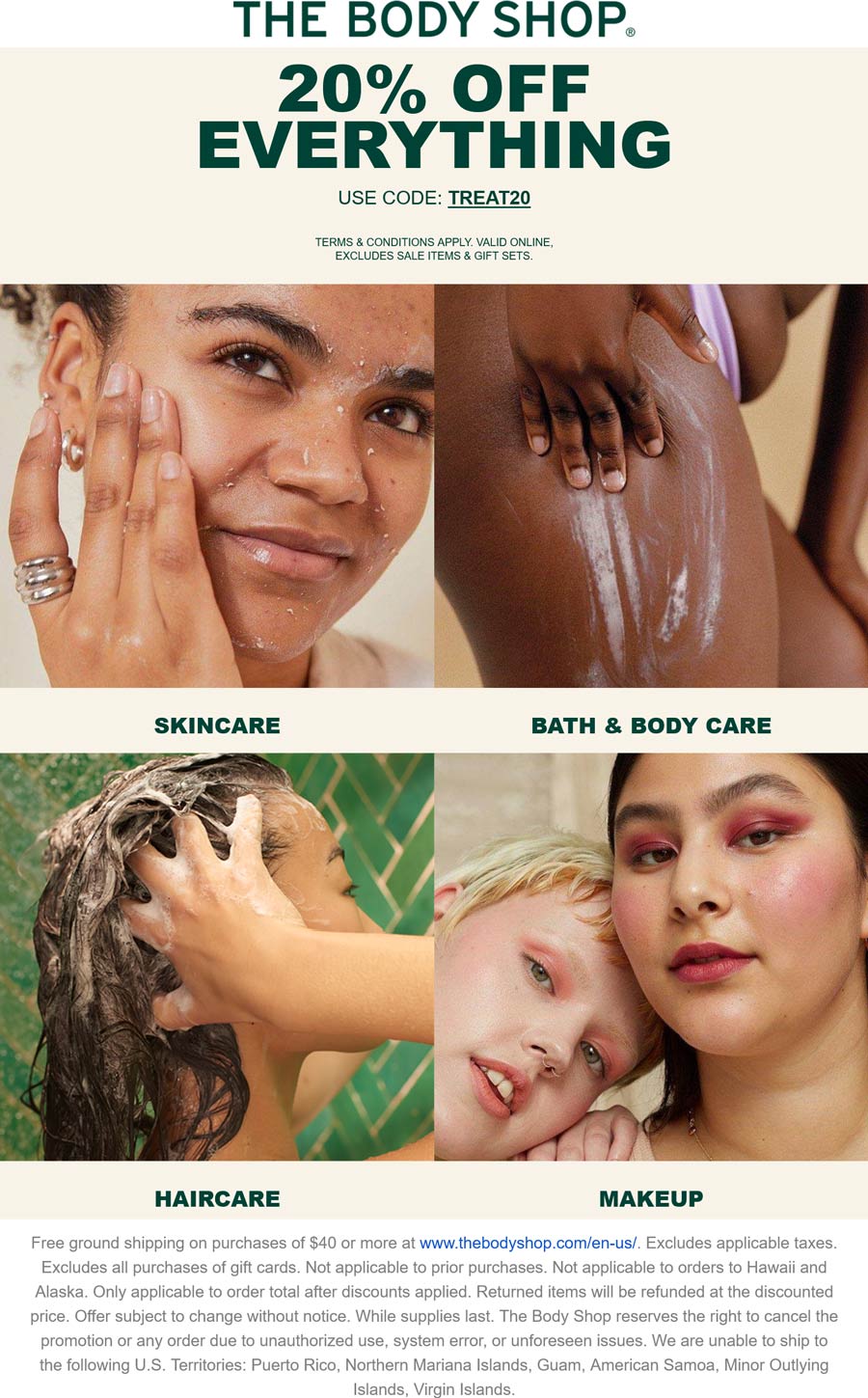 The Body Shop stores Coupon  20% off everything online at The Body Shop via promo code TREAT20 #thebodyshop 